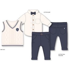 G10988TOD: Boys Knitted Vest, Shirt With Bow Tie & Pant Outfit (2-4 Years)